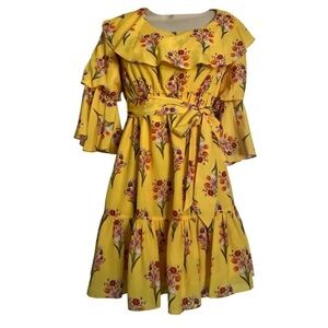 Borgo de Nor mini dress ruffle poplin yellow floral luxury size 8 England